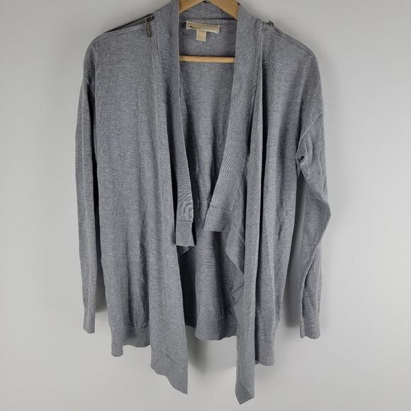 Michael Kors Zip Shoulder Fly Away Cardigan Gray Long Sleeve Gray Size S - Picture 1 of 6